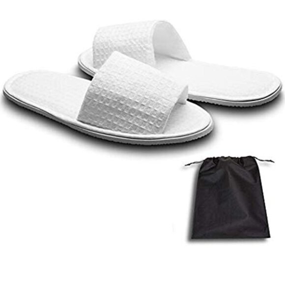 Waffle Open Toe Unisex Washable and Non-Disposable Spa Slippers - White - OS - Picture 1 of 9